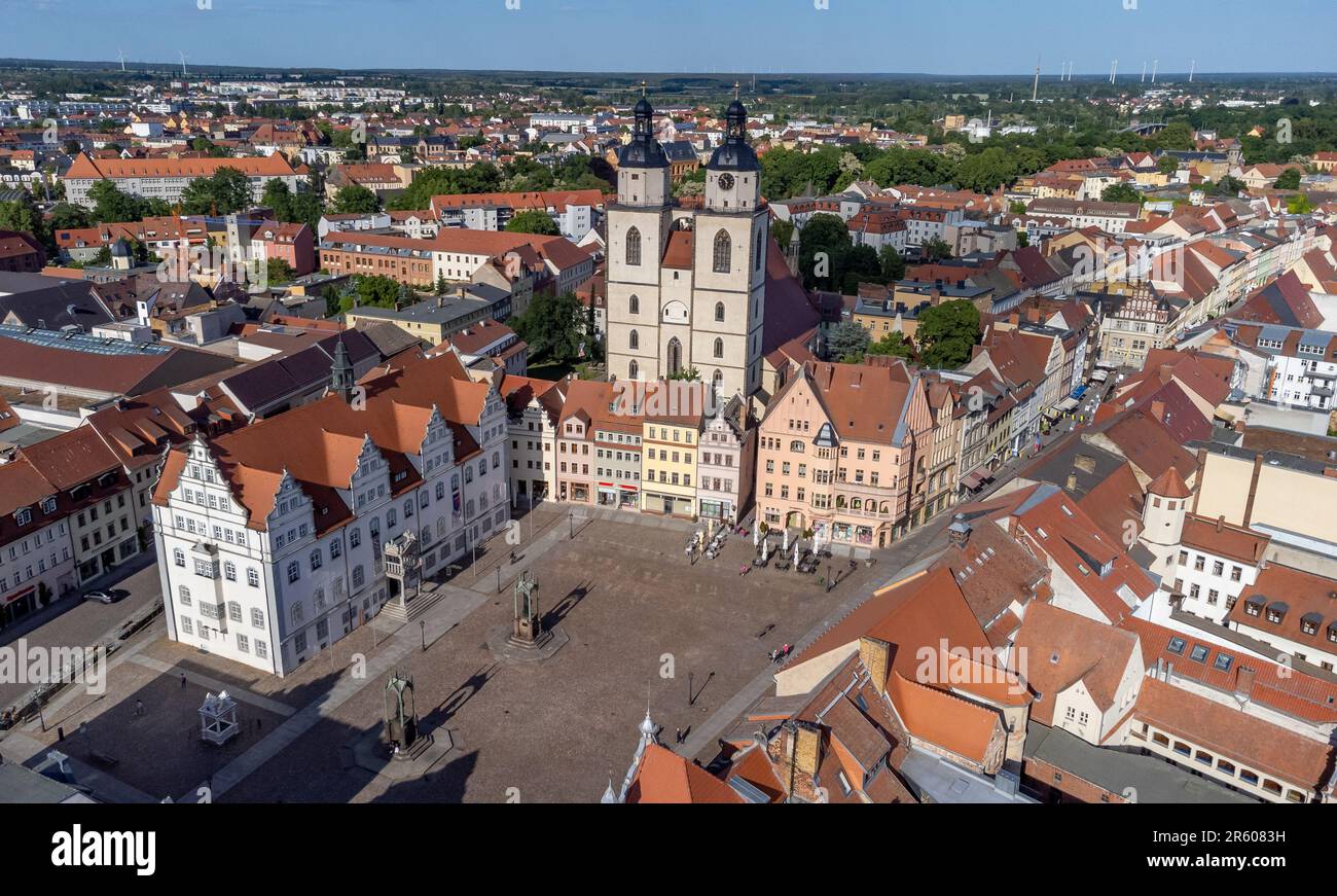aerial view of the city lutherstadt wittenberg wth market place