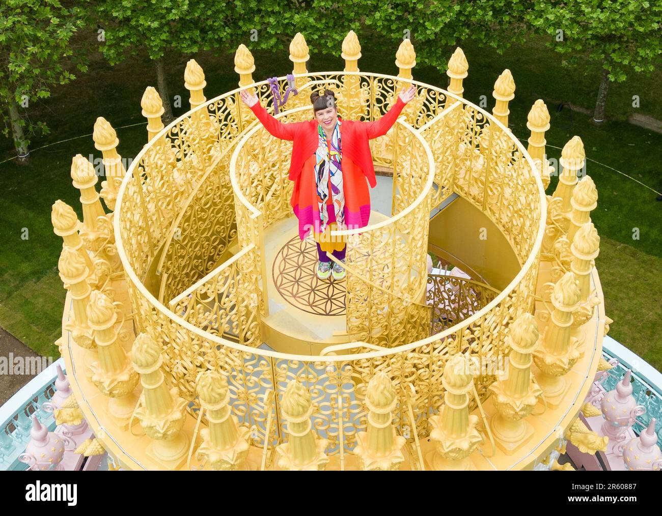 Portuguese artist Joana Vasconcelos poses for a photograph on top of ...