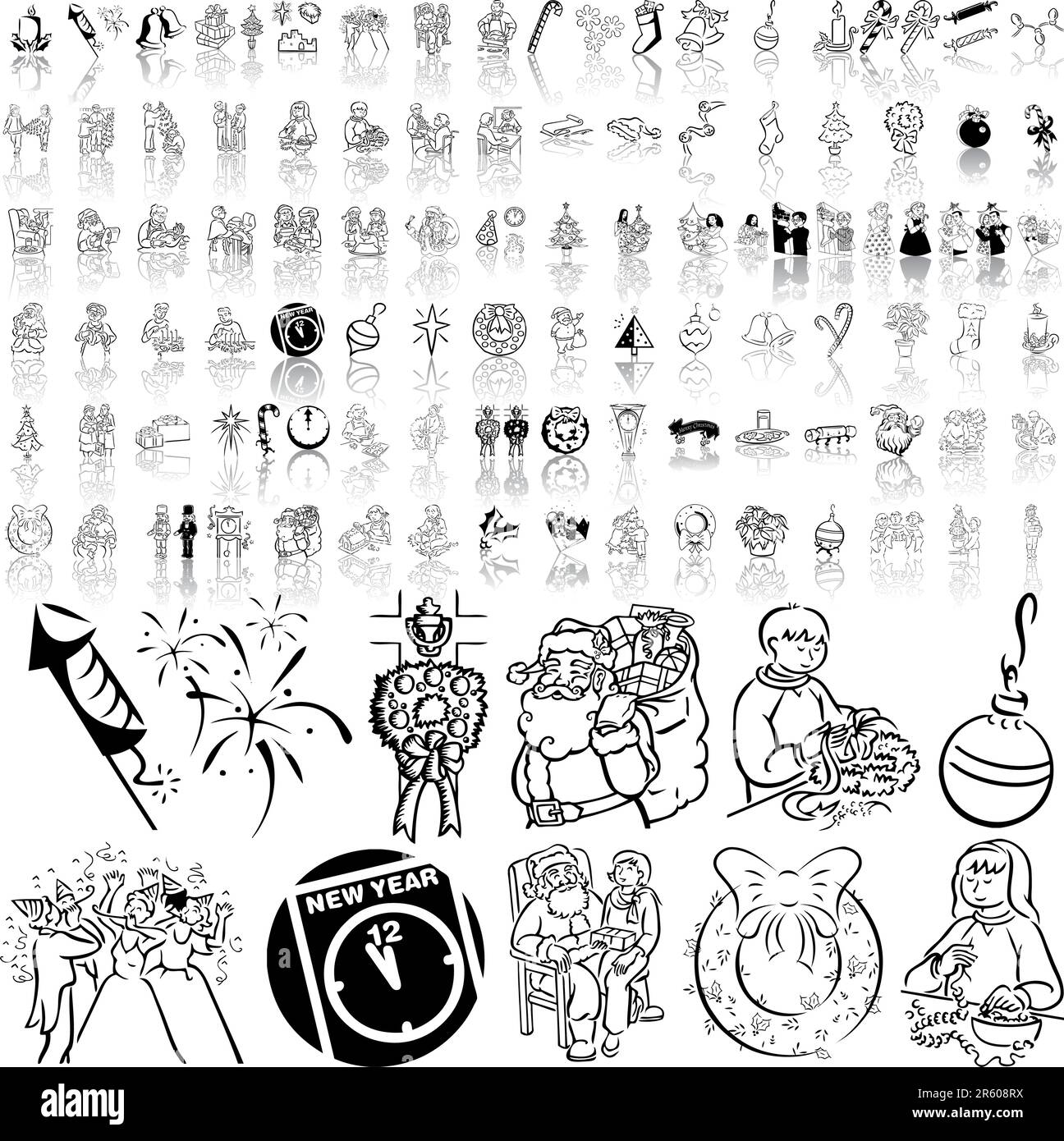 Christmas set of black sketch. Part 10. Isolated groups and layers