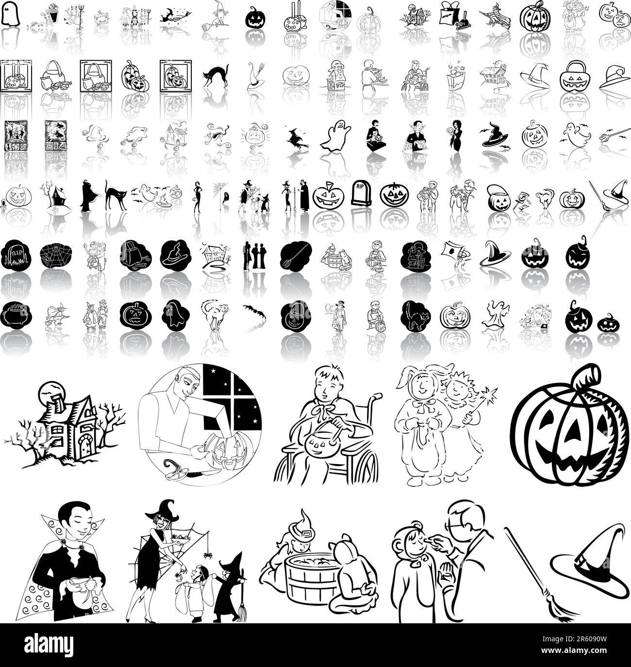 Halloween set of black sketch. Part 5. Isolated groups and layers. Stock Vector