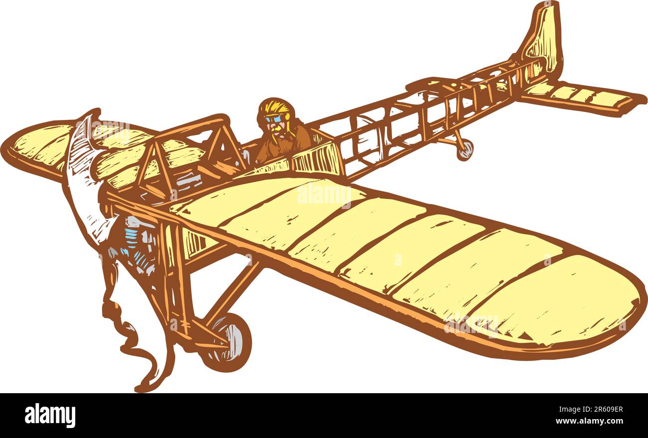 Early 20th century Bleriot airplane in flight. Stock Vector