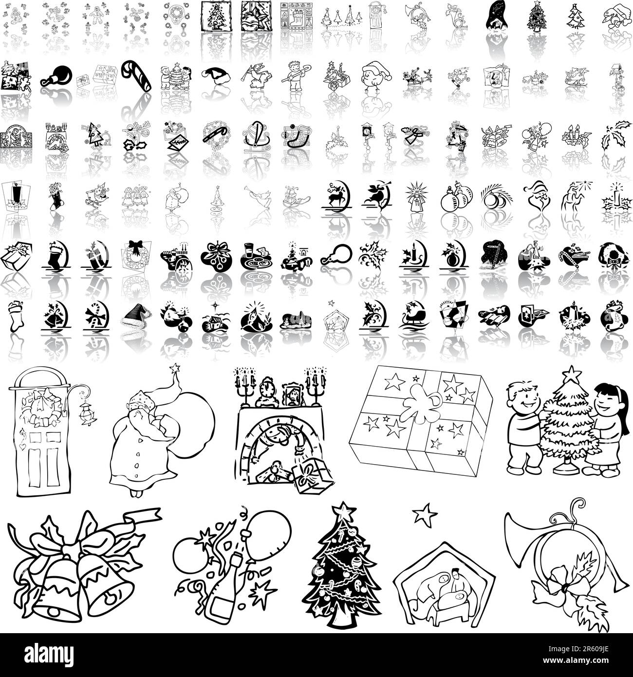 Christmas set of black sketch. Part 3. Isolated groups and layers Stock