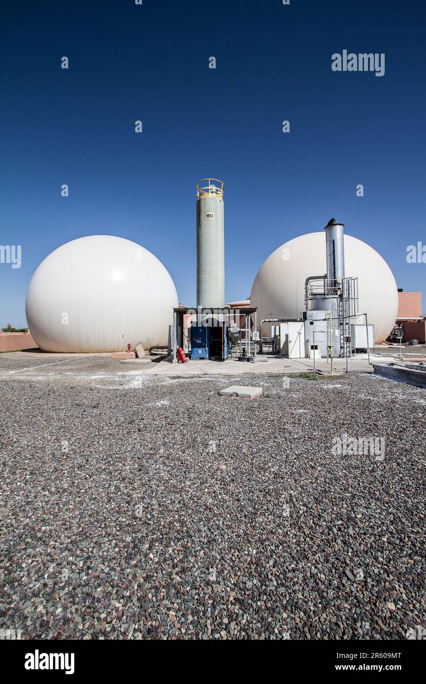 Environmental Technology in Action: Anaerobic Digesters at Marrakesh's Waterleau Plant Stock Photo