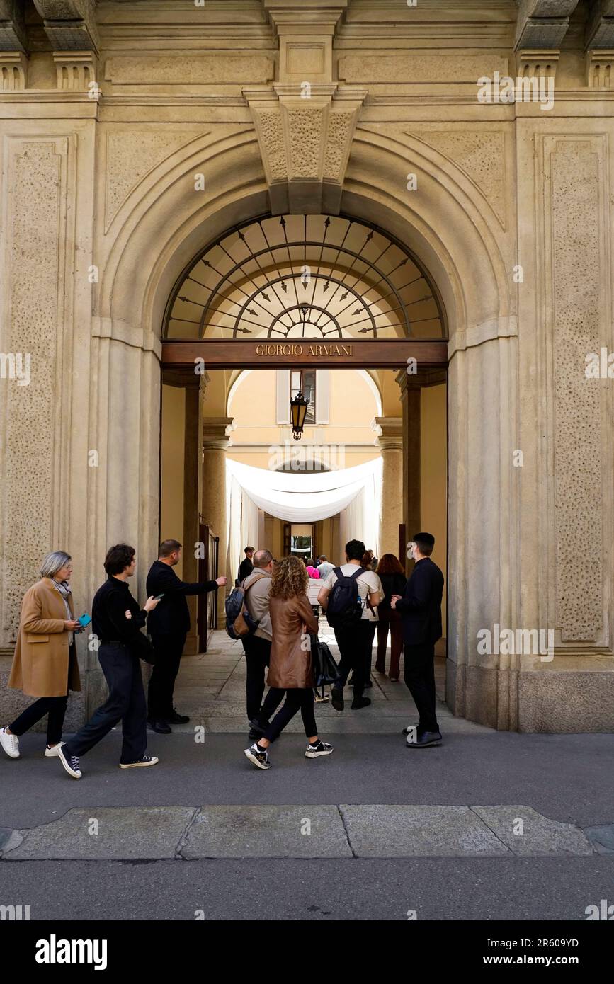 Open visits to the Giorgio Armani headquarters, Via Borgonuovo street,  Milano Design Week, Milan Lombardy, Italy, Europe Stock Photo - Alamy