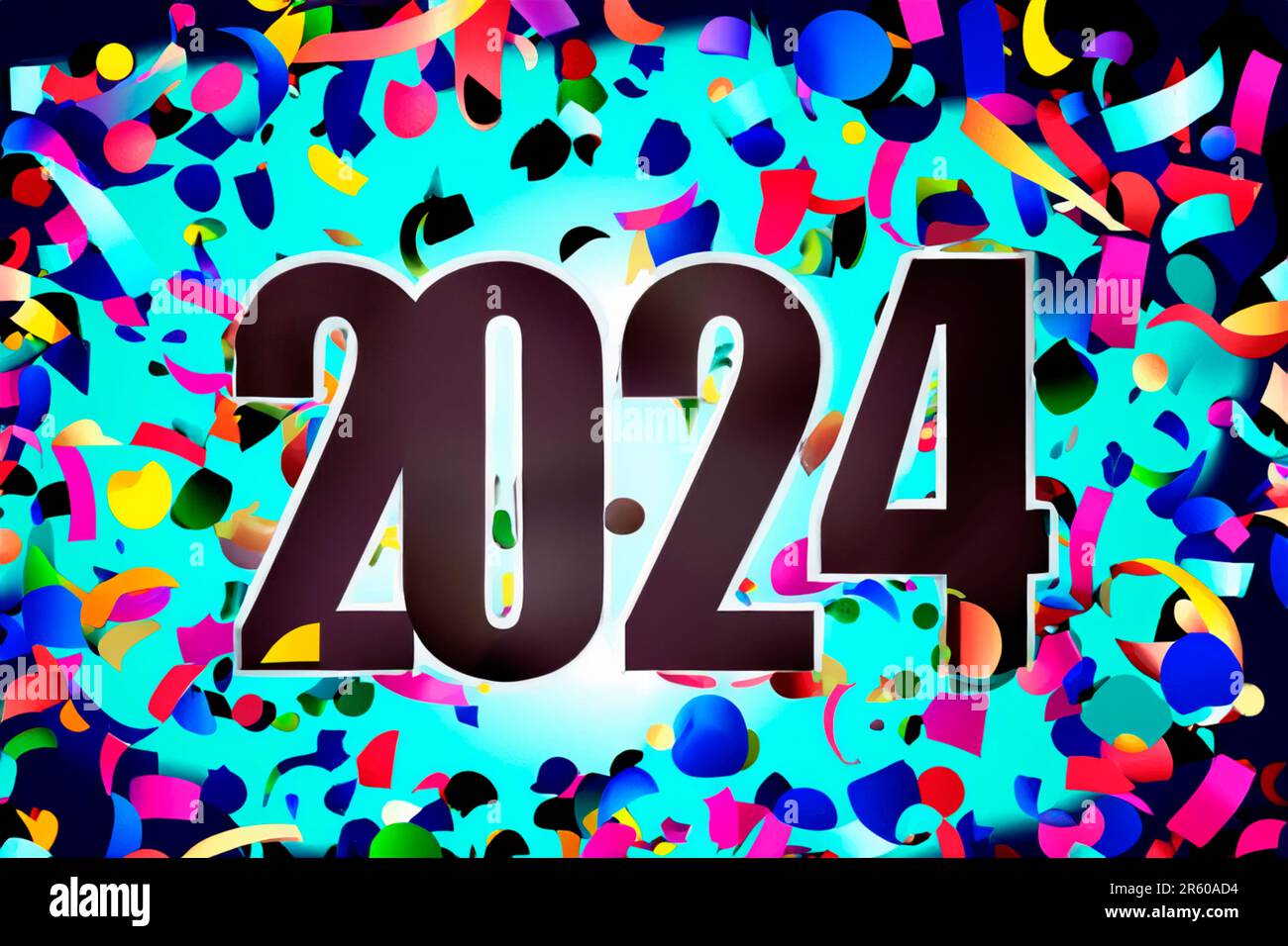 2024. New Year, 2024. Numbers on a background of confetti. Horizontal