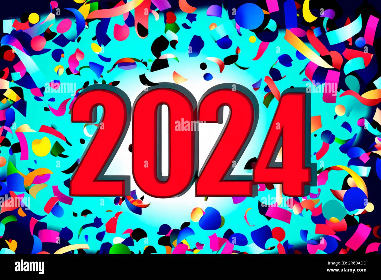2024. New Year, 2024. Numbers on a background of confetti. Horizontal