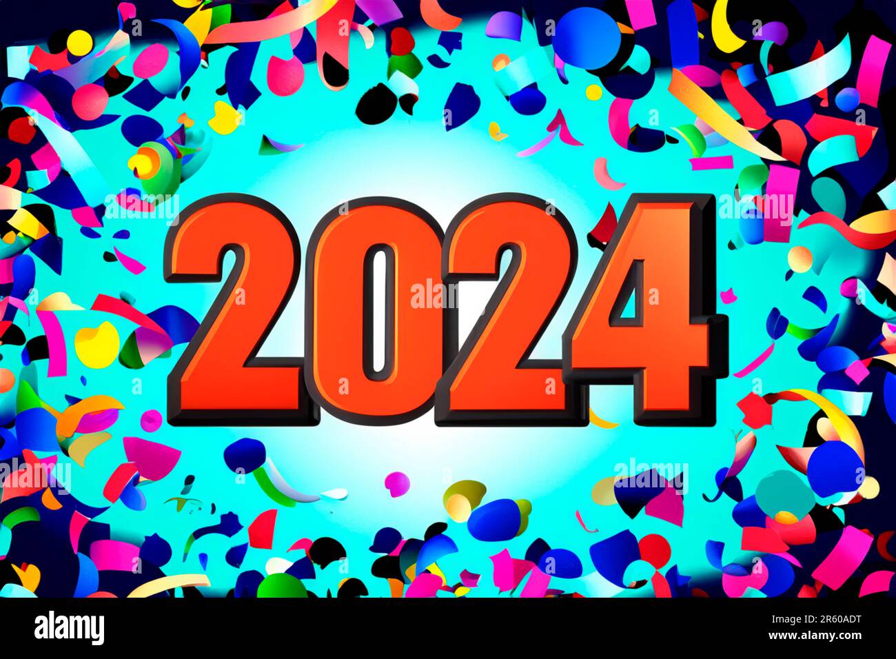 2024. New Year, 2024. Numbers on a background of confetti. Horizontal