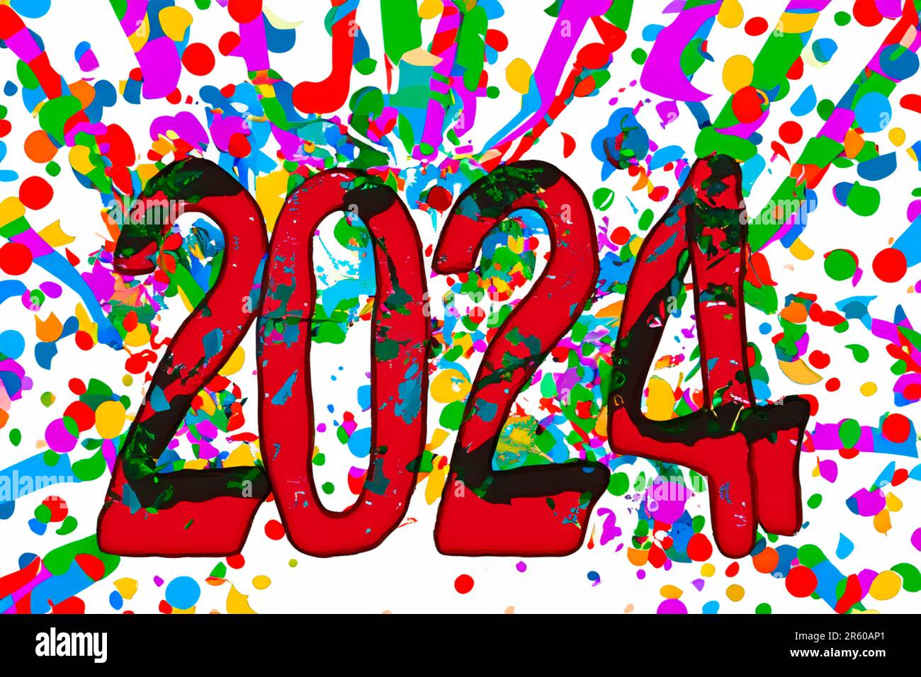 2024. New Year, 2024. Numbers on a background of confetti. Horizontal