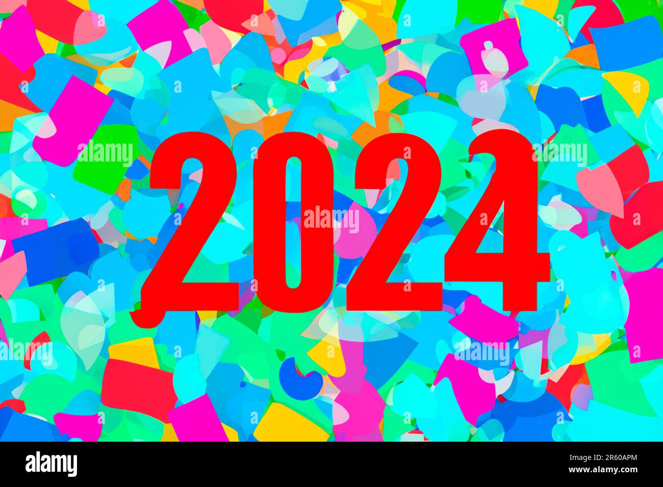 2024. New Year, 2024. Numbers on a background of confetti. Horizontal