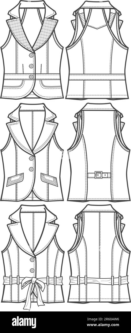 lady formal vest jacket in 3 style Stock Vector