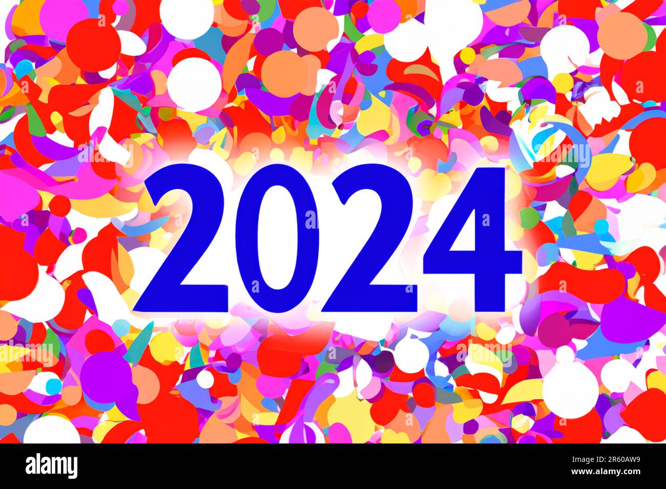 2024. New Year, 2024. Numbers on a background of confetti. Horizontal