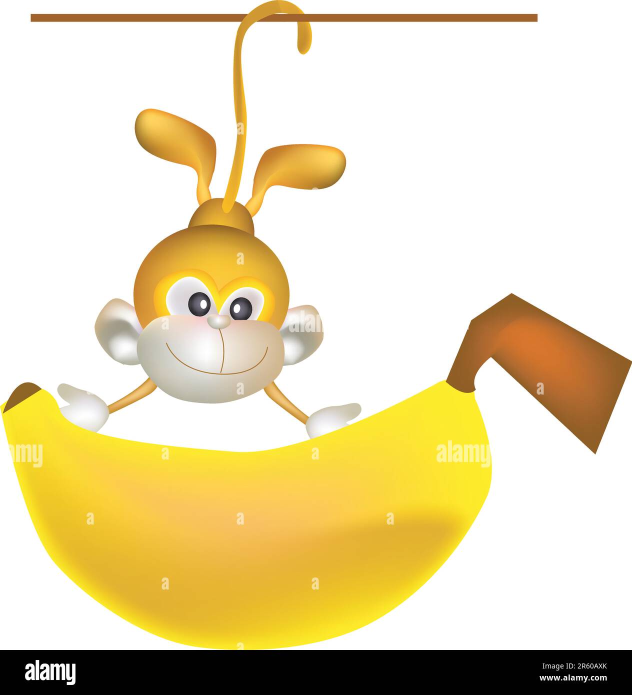 vector illustration for a monkey hanging and holding a big banana Stock Vector