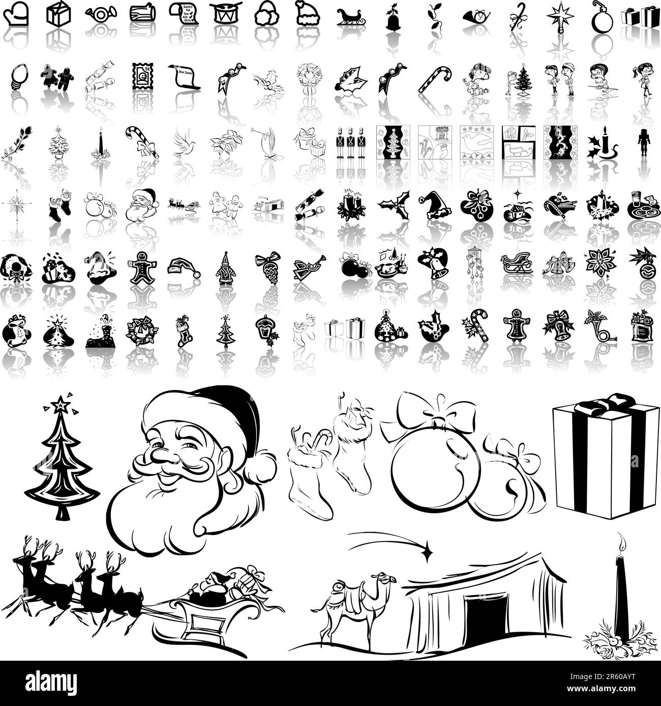 Christmas set of black sketch. Part 6. Isolated groups and layers Stock