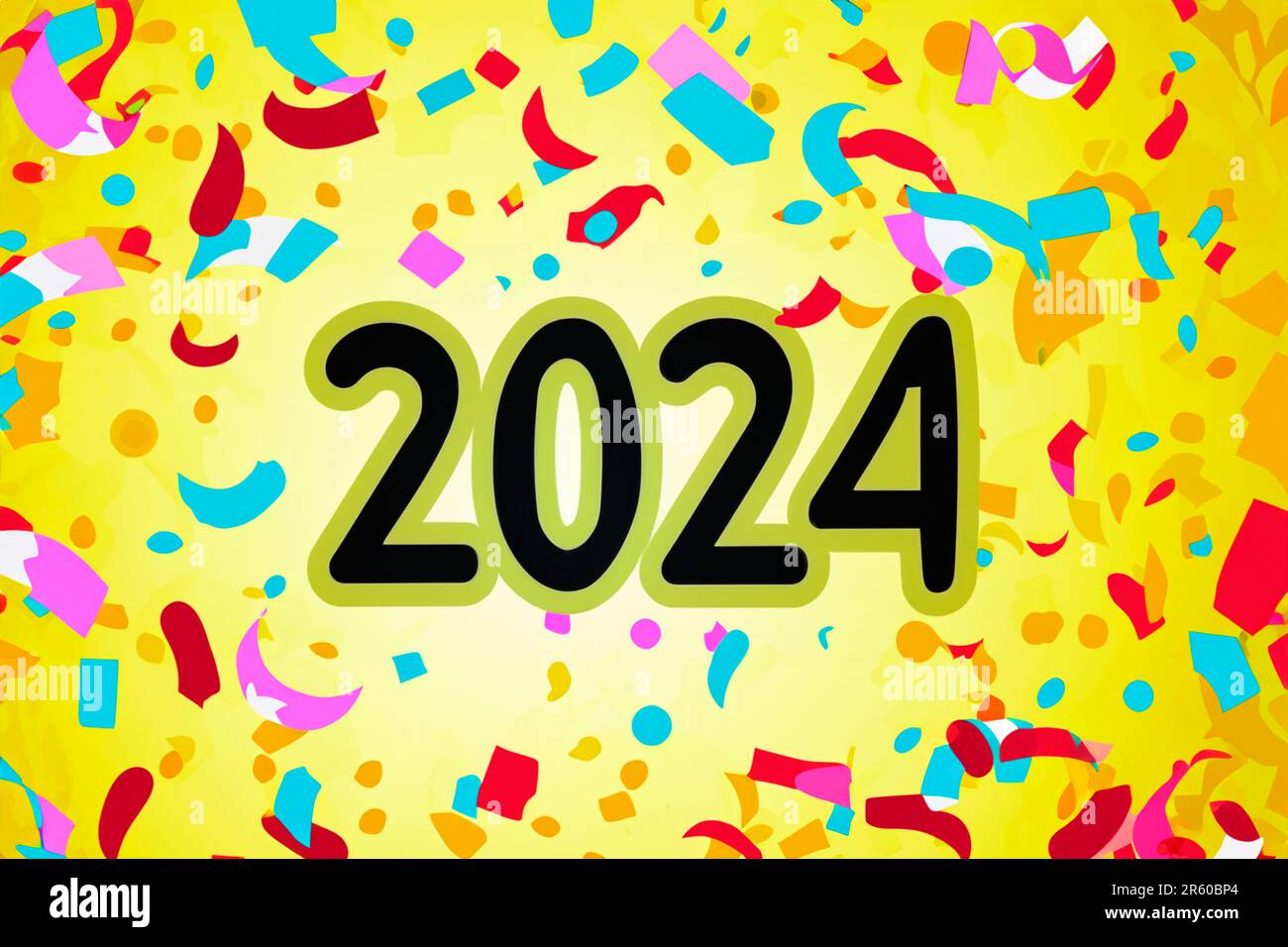 2024. New Year, 2024. Numbers on a background of confetti. Horizontal