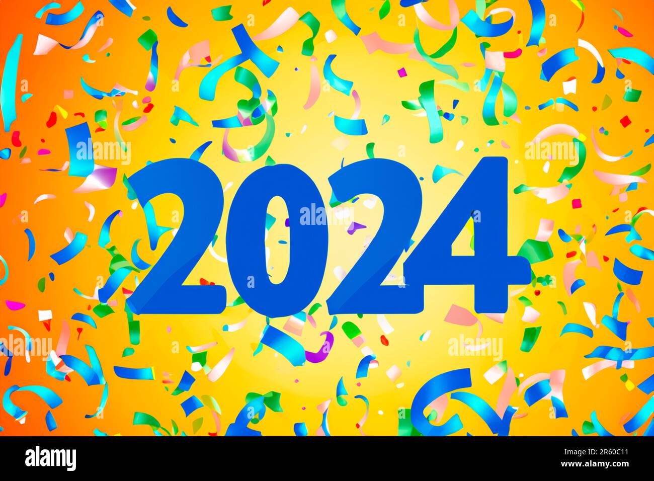 2024. New Year, 2024. Numbers on a background of confetti. Horizontal