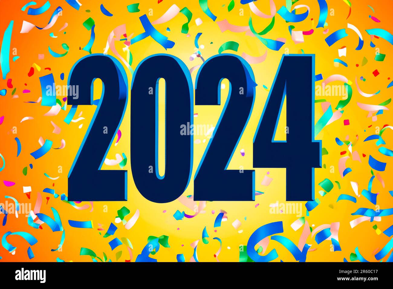 2024. New Year, 2024. Numbers on a background of confetti. Horizontal