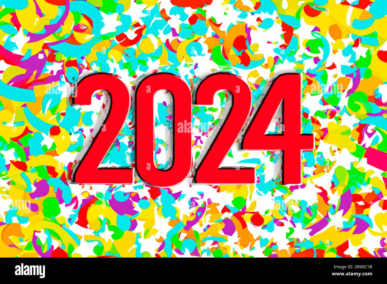 2024. New Year, 2024. Numbers on a background of confetti. Horizontal