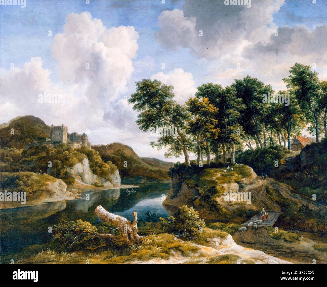 Jacob van Ruisdael, River Landscape with a Castle on a High Cliff ...