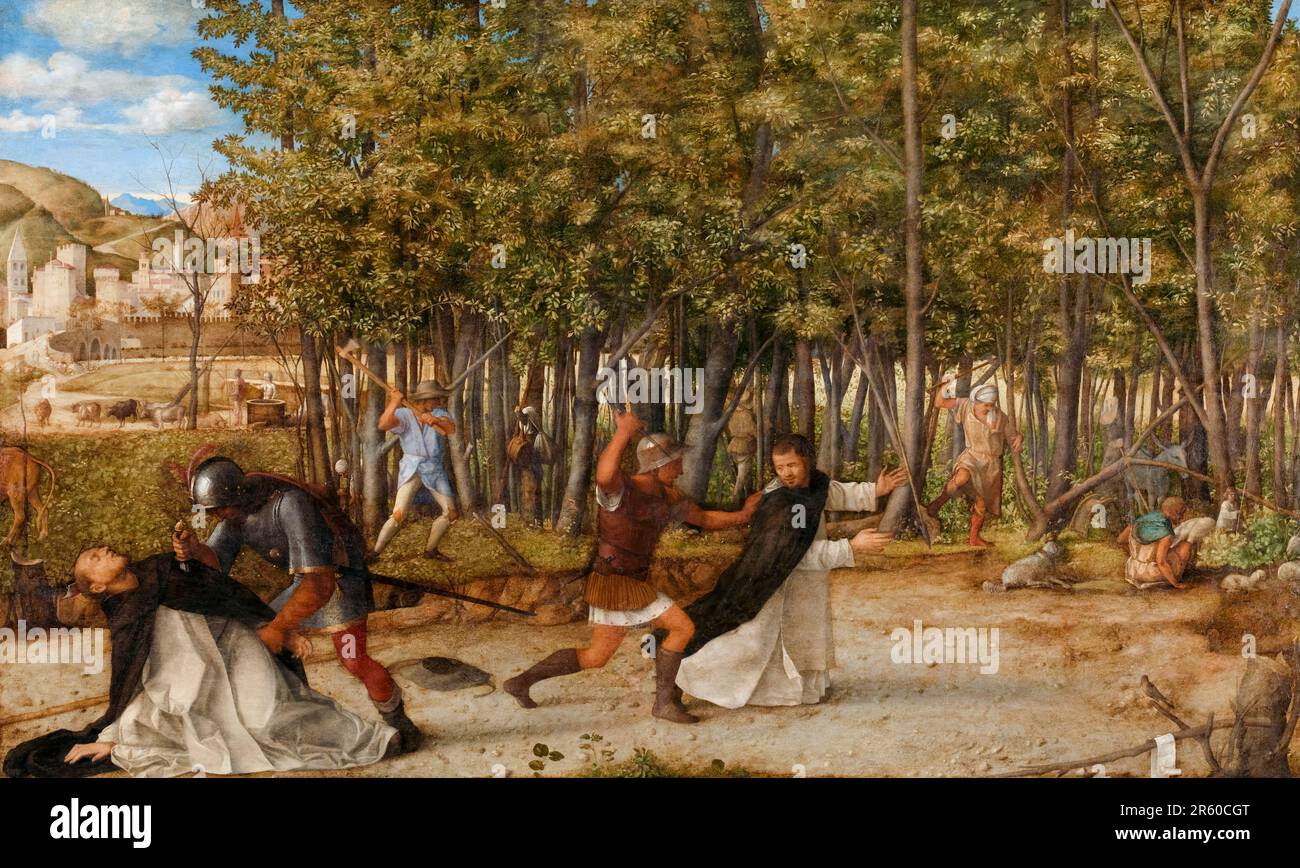Giovanni Bellini, The Assassination of Saint Peter Martyr, painting in oil on panel, 1505-1507 Stock Photo
