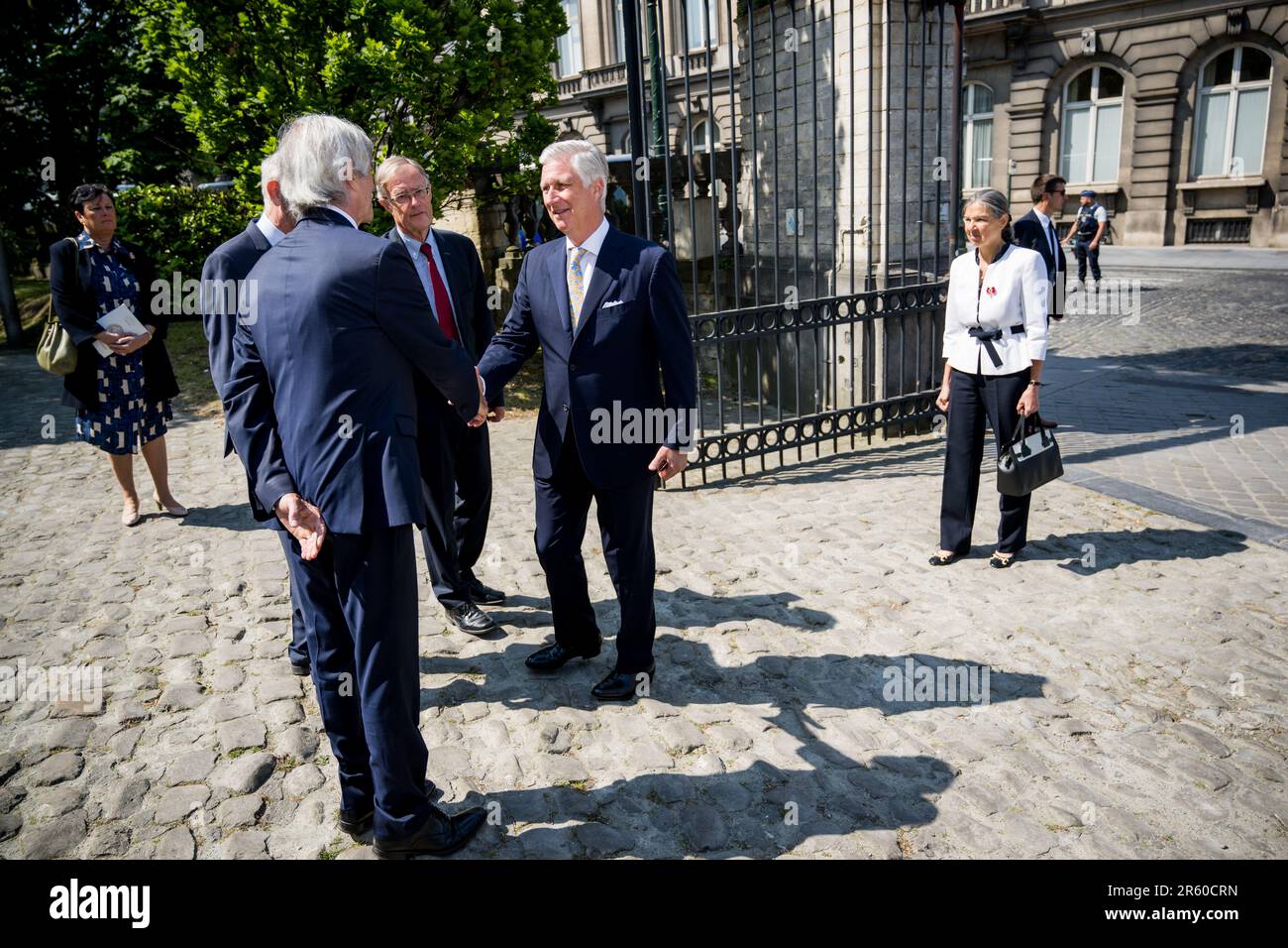 Brussels, Belgium. 06th June, 2023. Count and Countess Herman Van Rompuy and King Philippe - Filip of Belgium pictured during a ceremony to award the 'Francqui-Collen Prize' scientific awards for 2023, Tuesday 06 June 2023 in Brussels. The scientific prize, which is often referred to as the 'Belgian Nobel Prize', is awarded by The Francqui Foundation and is worth 250.000 euros. BELGA PHOTO JASPER JACOBS Credit: Belga News Agency/Alamy Live News Stock Photo