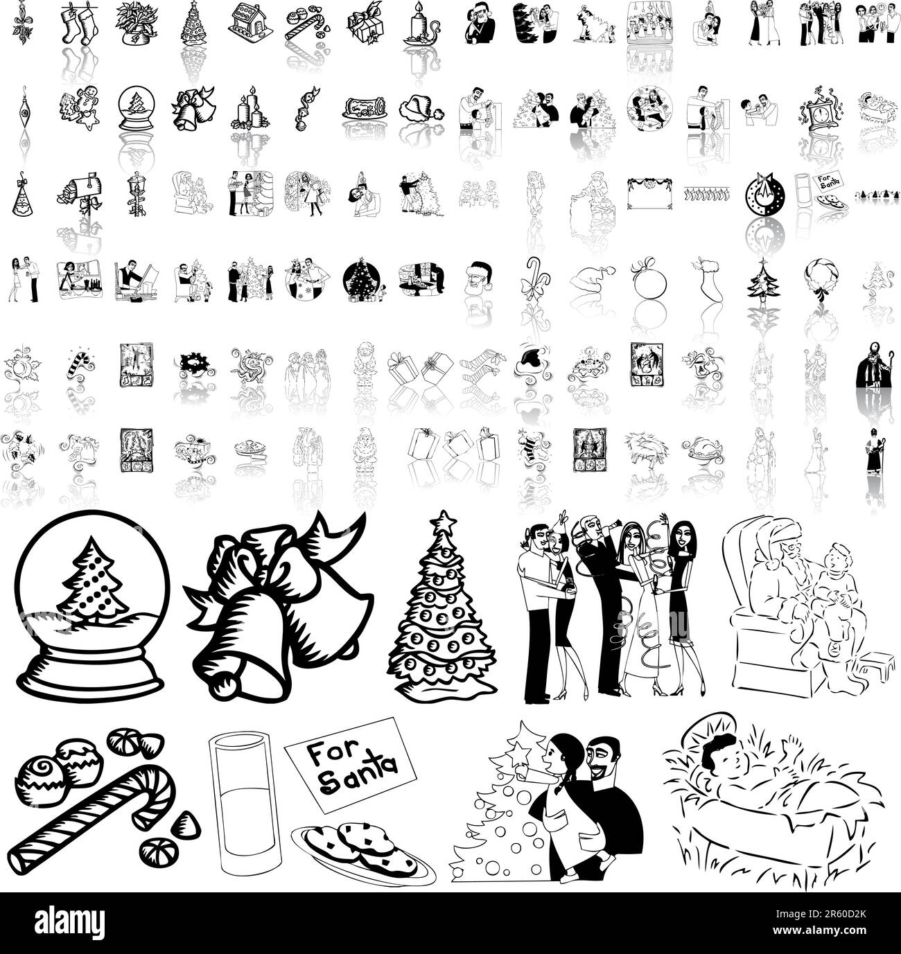 Christmas set of black sketch. Part 11. Isolated groups and layers. Stock Vector