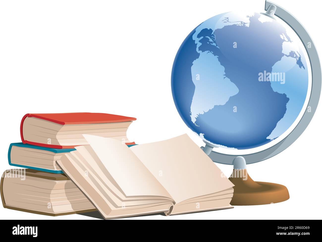 Books and globe on white background, vector Stock Vector