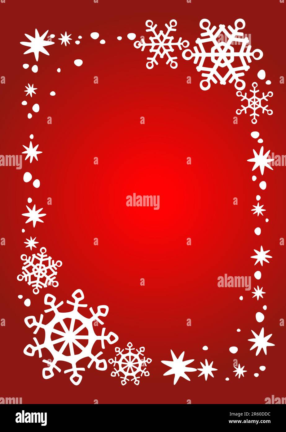 White snowflakes and stars on a red background. Christmas illustration ...