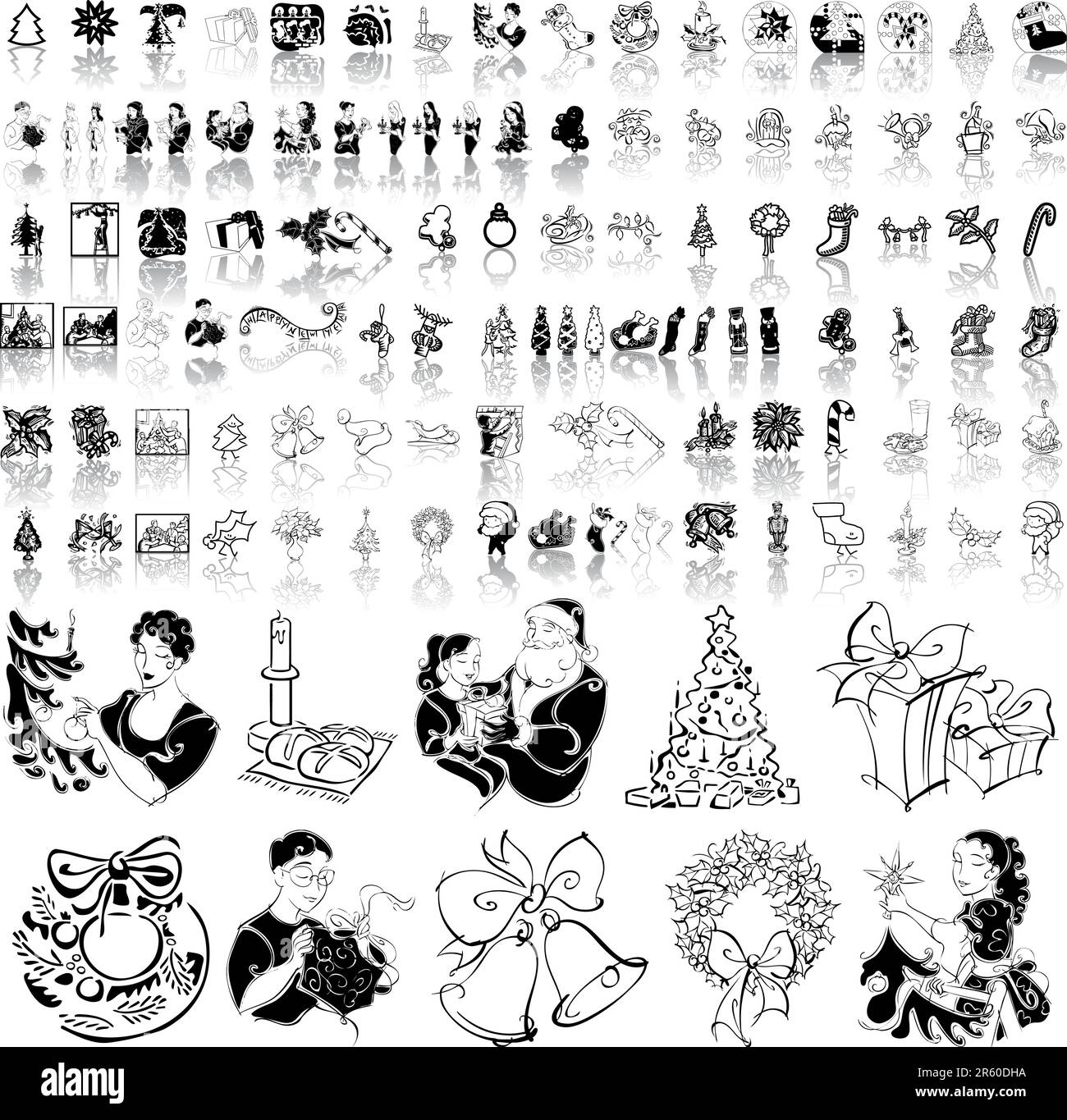 Christmas set of black sketch. Part 8. Isolated groups and layers Stock