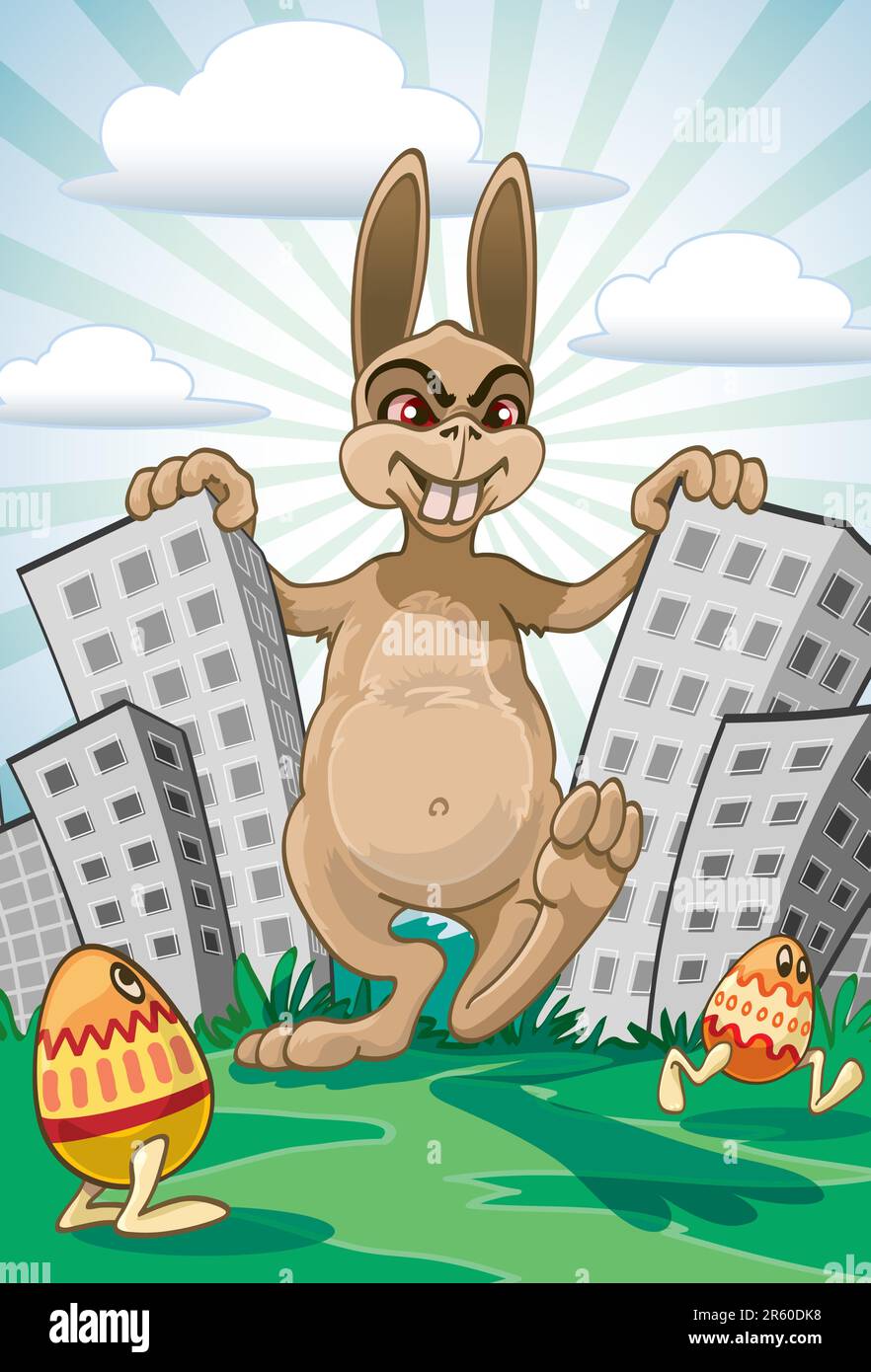 Ugly Easter Bunny collect eggs. Monster bunny with tentacles from their  backs. Easter eggs in the basket Stock Photo - Alamy