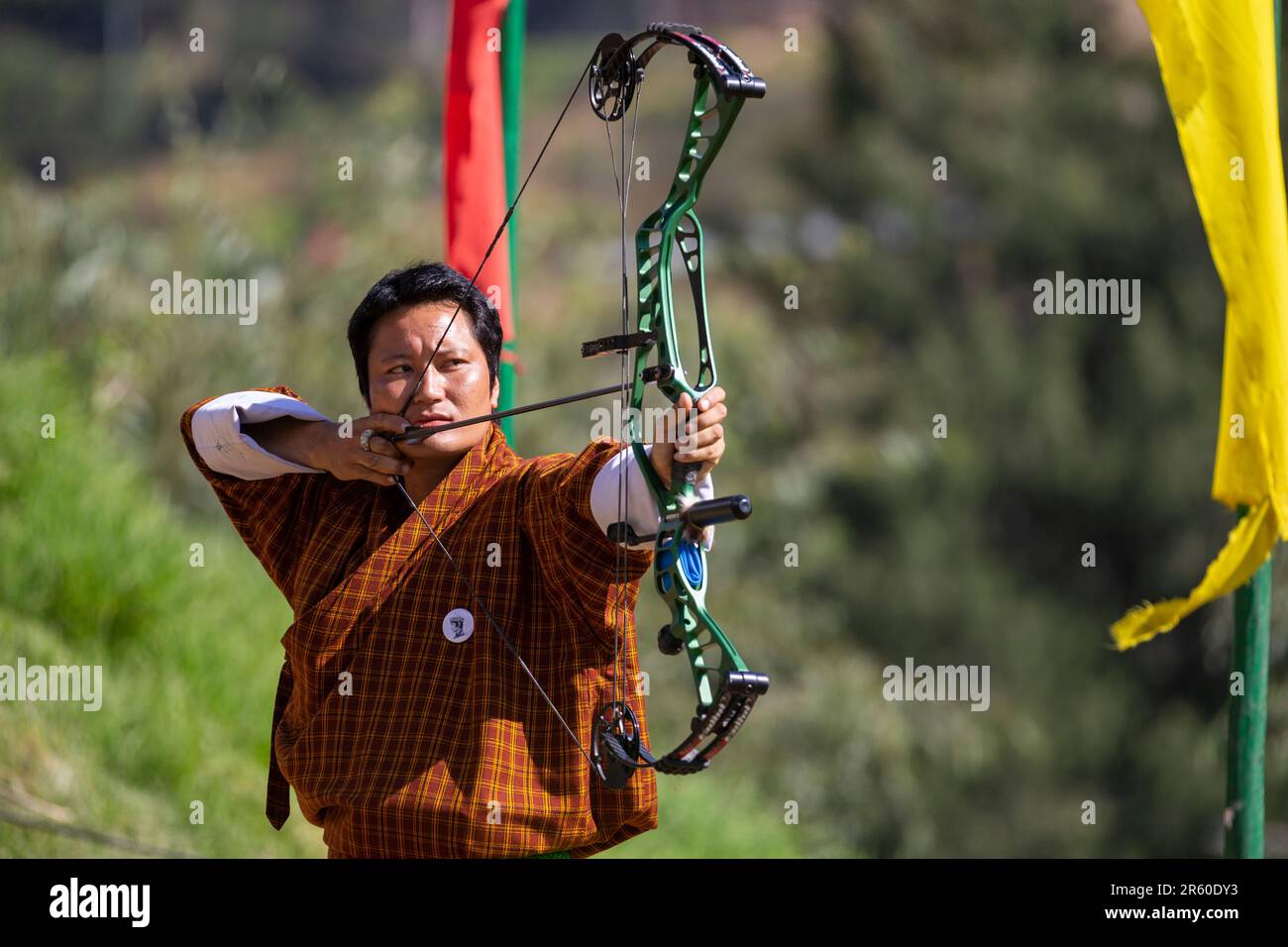 Archery competition in Thimphu, Bhutan. Archery is the national sport