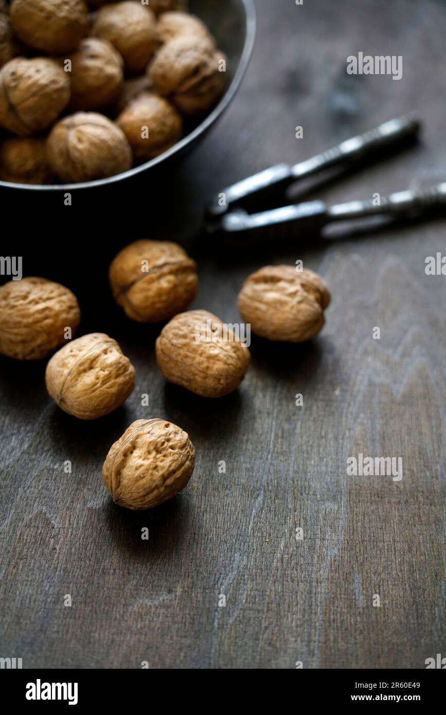 Walnuts, products rich in Vitamin E for a healthy diet, Itay, Europe Stock Photo