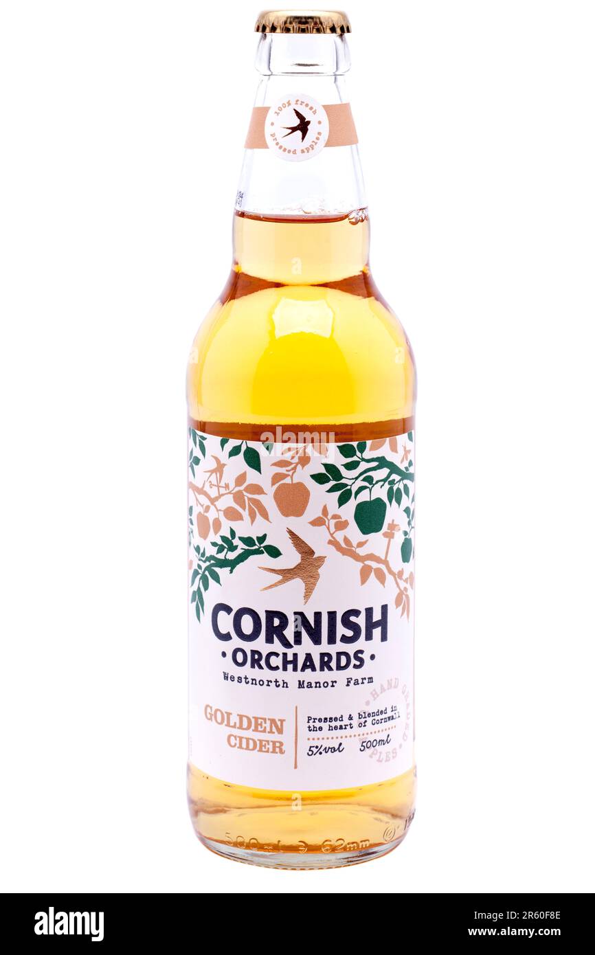 500ml Bottle of 5 percent Alcohol Cornish Orchards Golden Cider Stock Photo