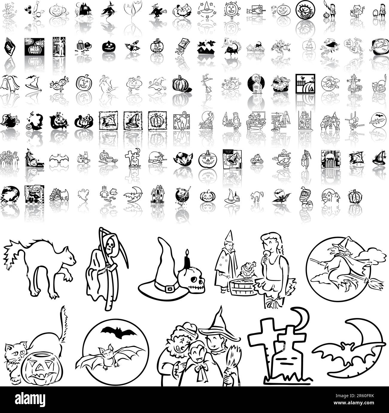 Halloween set of black sketch. Part 3. Isolated groups and layers. Stock Vector