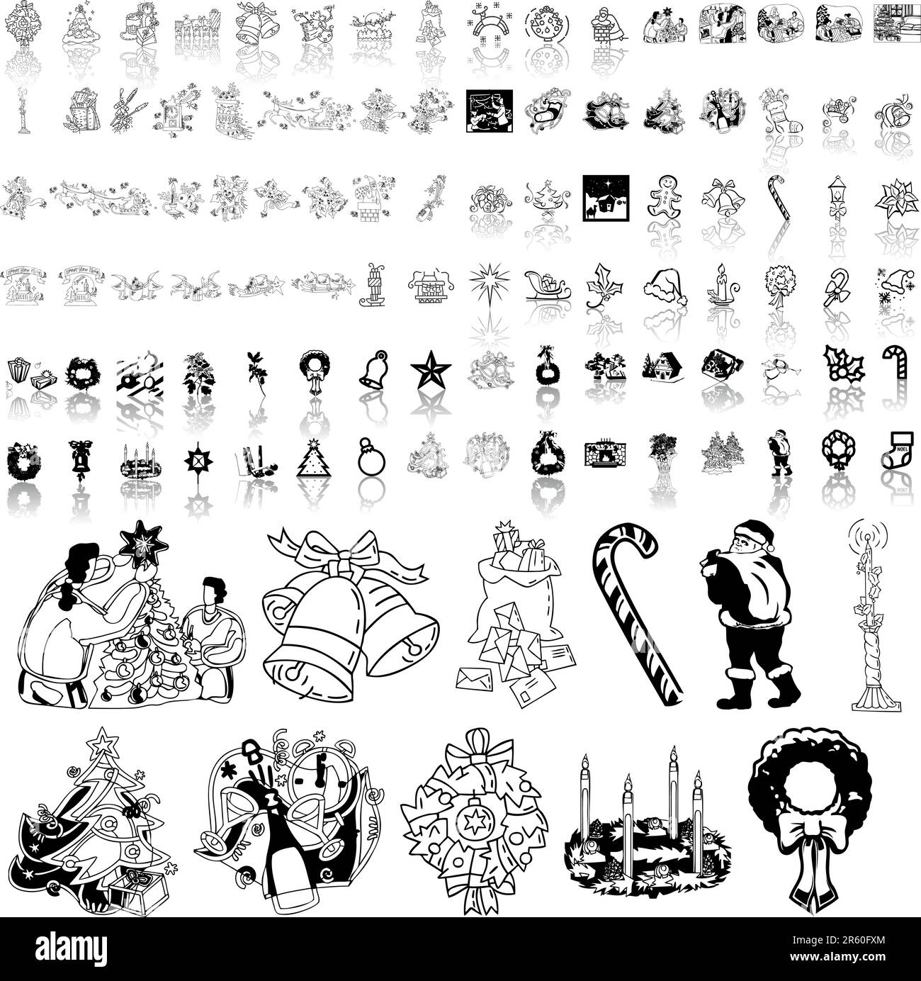 Christmas set of black sketch. Part 5. Isolated groups and layers Stock