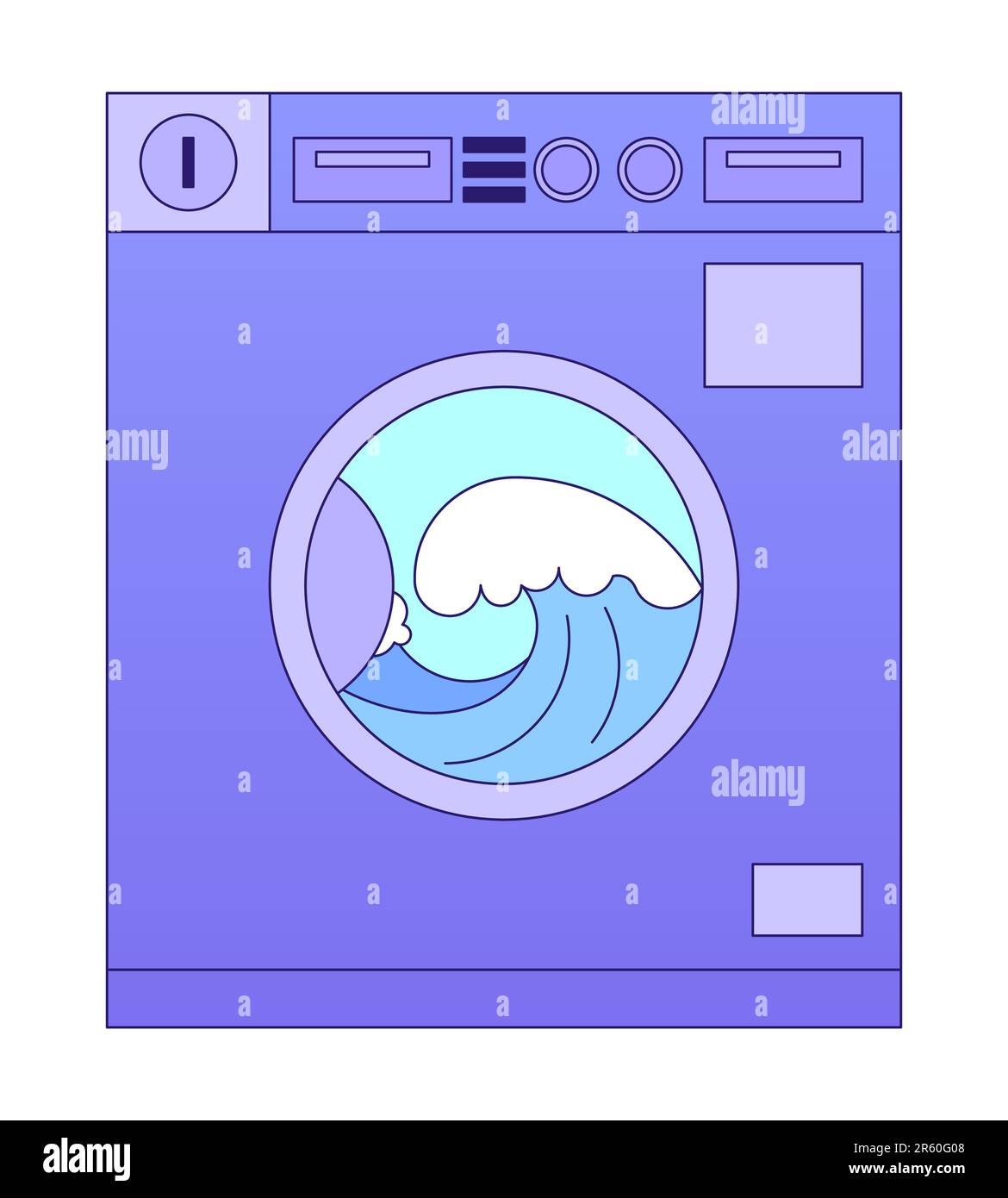 Coin operated washing machine with ocean waves flat vector cartoon icon Stock Vector