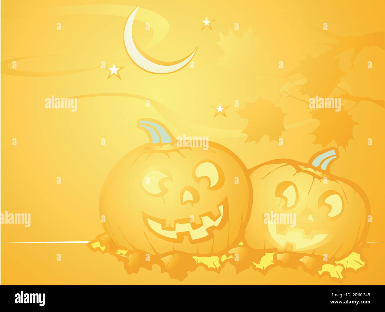 Softly orange colored desktop background, halloween themed with pumpkins. Stock Vector