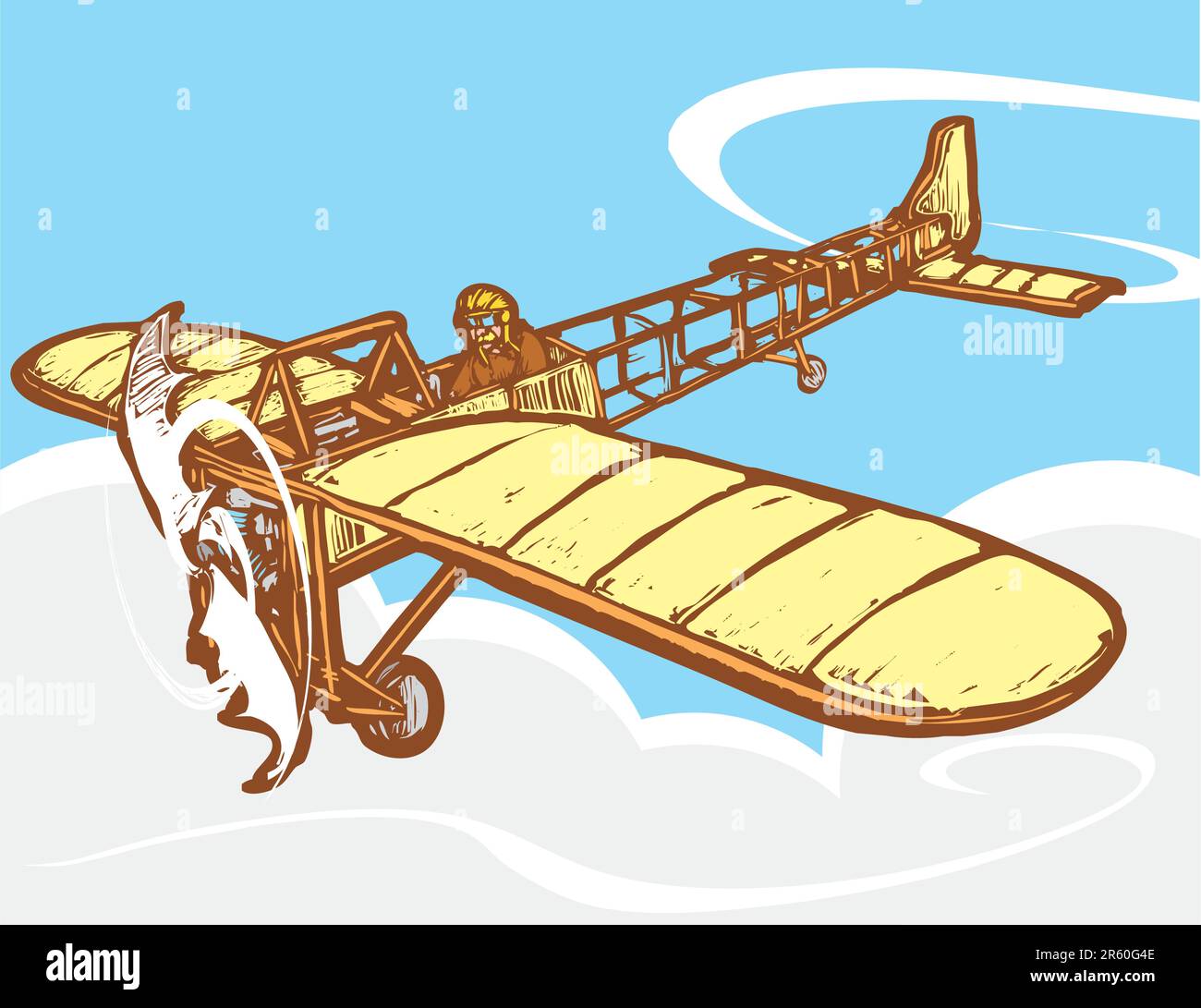 Early 20th century Bleriot airplane in flight. Stock Vector