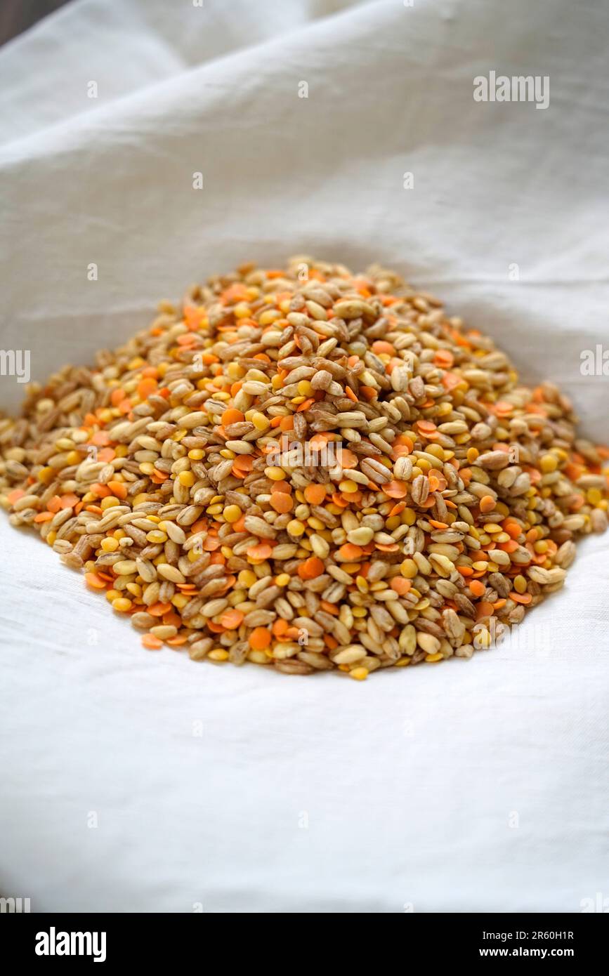 Mixed grain cereals, products rich in Vitamin E for a healthy diet, Itay, Europe Stock Photo