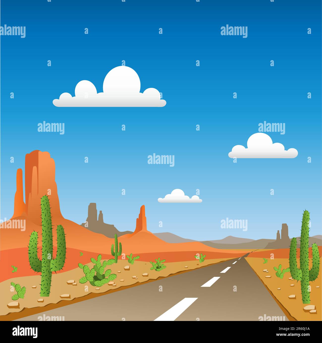 A Desert Landscape with Road Stock Vector