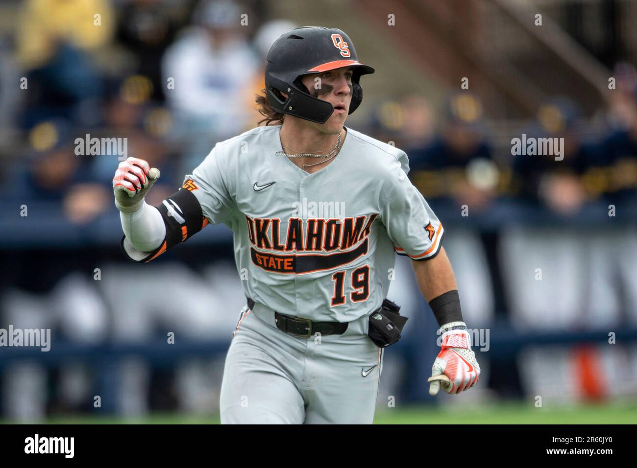 Oklahoma State Cowboys shortstop Marcus Brown (19) runs to first base
