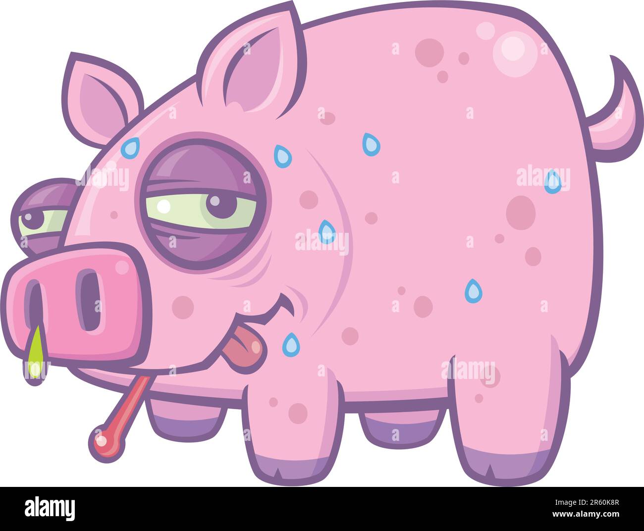 Vector cartoon illustration of a sweaty, sick pig with the Swine Flu. Stock Vector