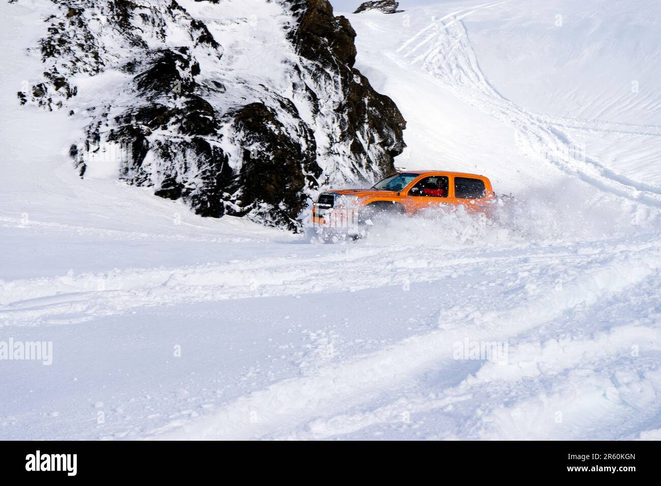 Arctic Trucks in the mountains of Iceland in the winter Stock Photo