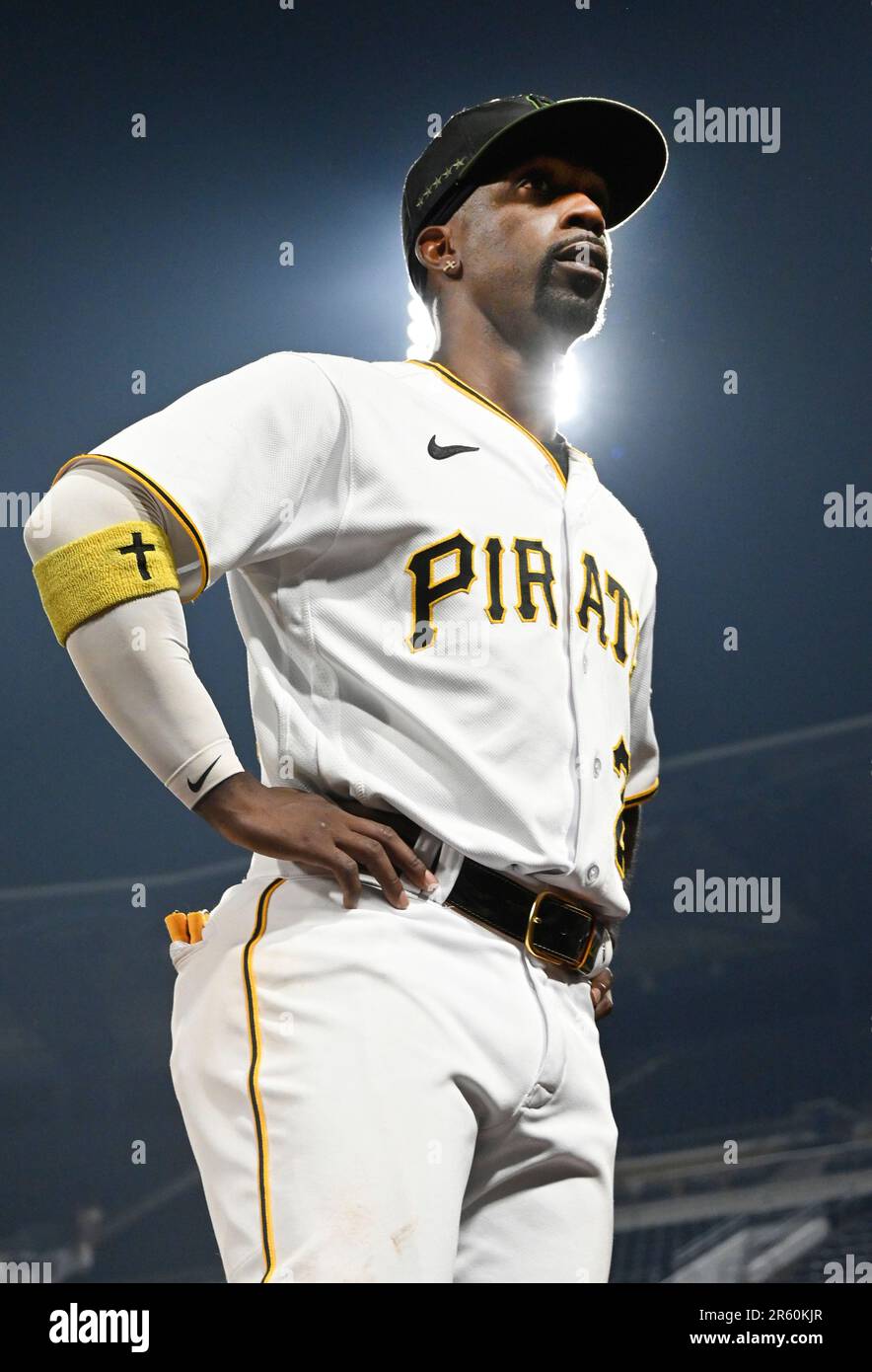 Pittsburgh, United States. 09th June, 2023. Pittsburgh Pirates designated  hitter Andrew McCutchen (22) records his 1999 career hit in the third  inning at PNC Park on Friday June 9, 2023 in Pittsburgh.