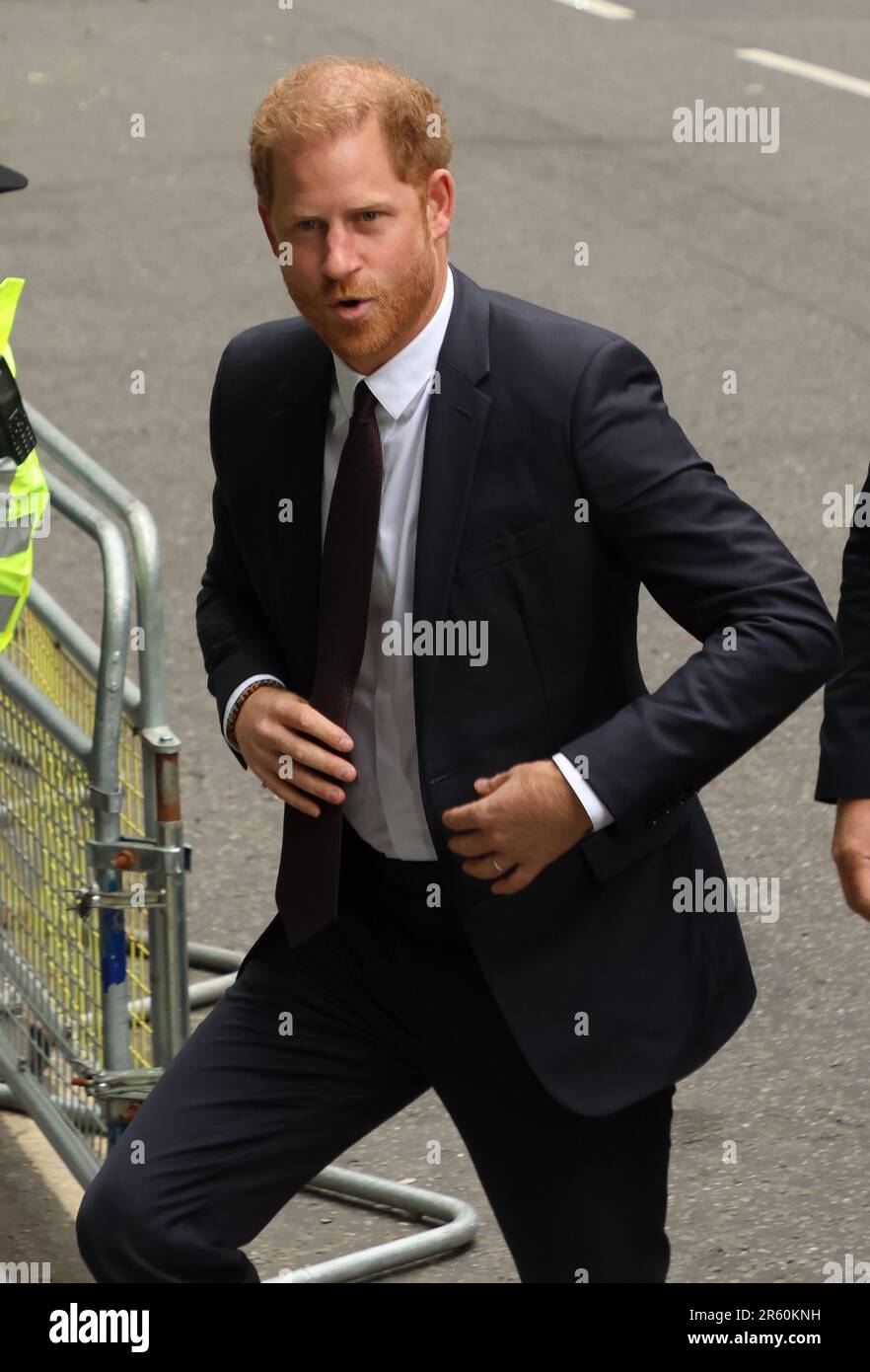 London, UK. 06th June, 2023. Prince Harry the Duke of Sussex arrives at the Royal Courts of Justice in his libel case against Mirror Group Newspapers over alleged phone hacking in London on Tuesday, June 06, 2023. Harry is expected to attend court for two days. Photo by Hugo Philpott/UPI Credit: UPI/Alamy Live News Stock Photo