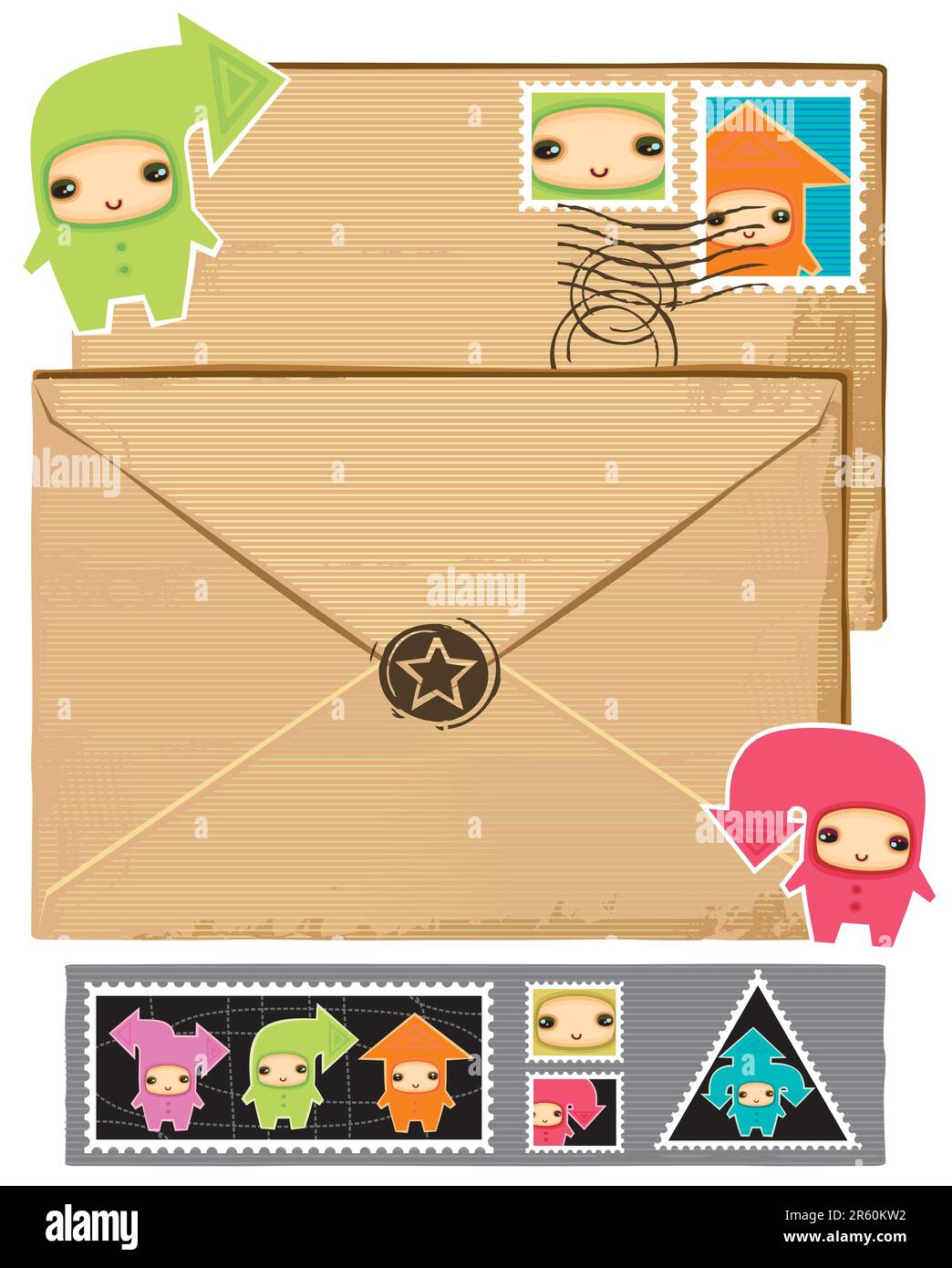 Funny envelope and stamps vector illustration Stock Vector Image