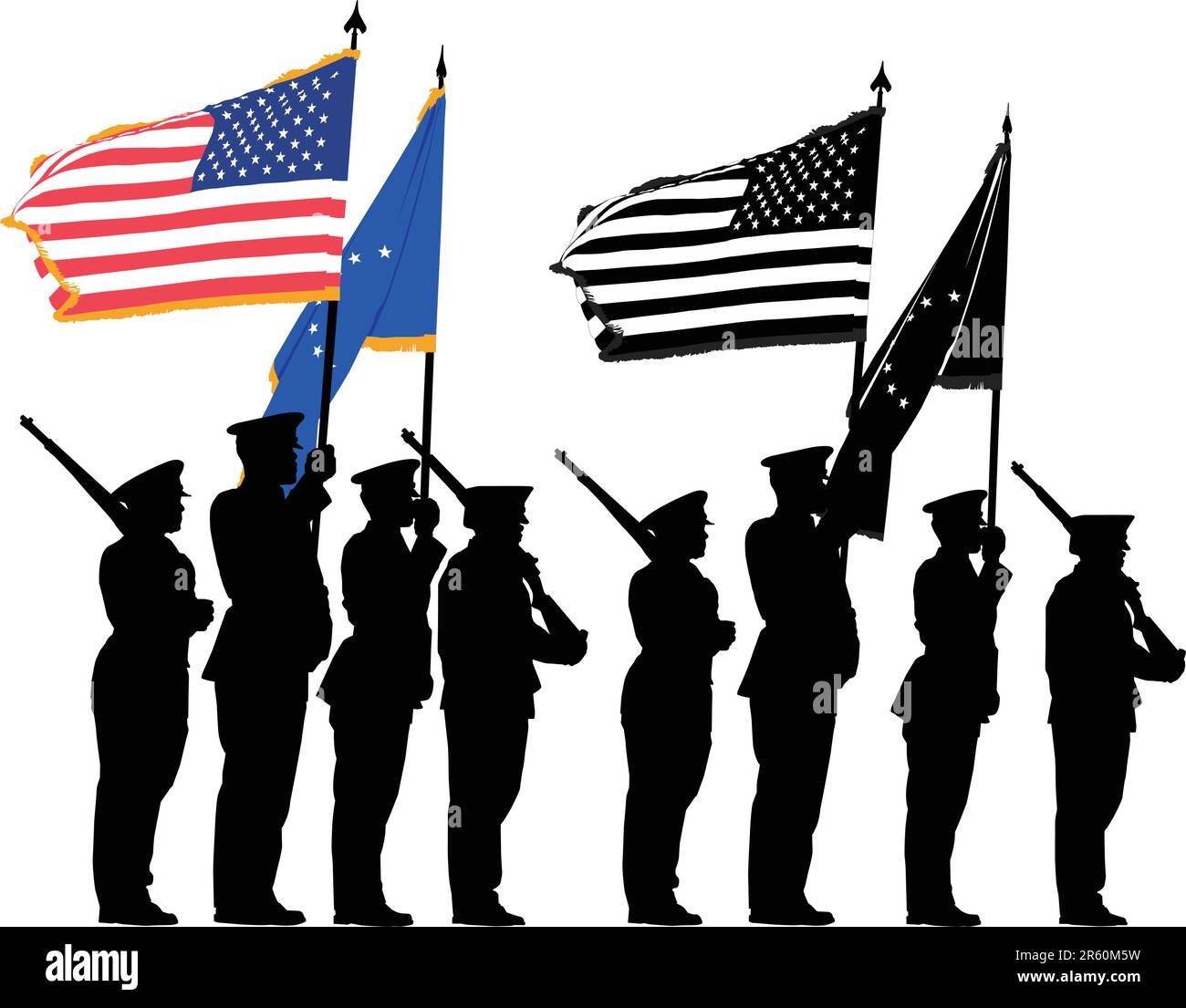 Color guard of the United States with the National Flag Stock Vector
