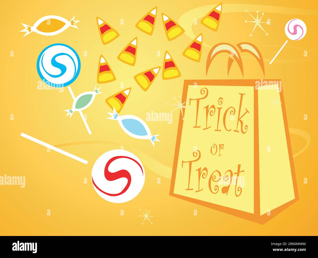 Halloween trick or treat bag with different candies. Stock Vector