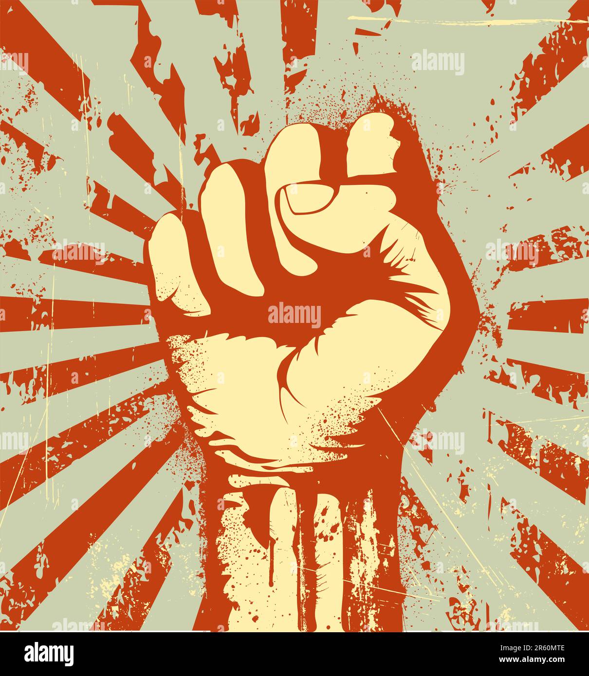 Vector illustration of clenched fist held high in protest on the red ...