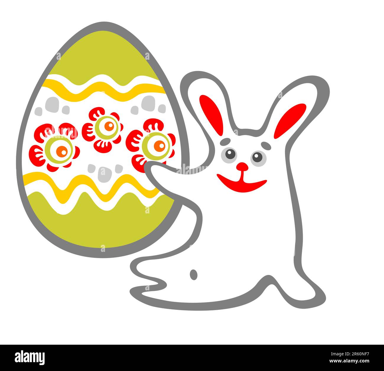 Happy sitting bunny and easter egg isolated on a white background ...