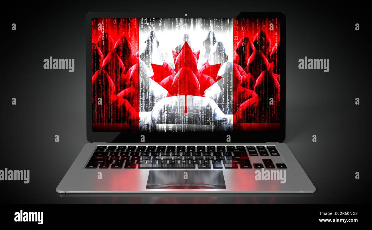 Canada - country flag and hackers on laptop screen - cyber attack ...